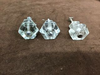 Set Of 3 Antique Glass Drawer / Cabinet Pulls / Knobs Matching Set (9a)