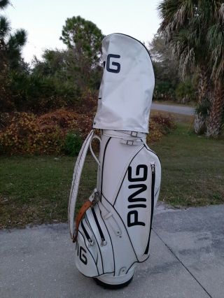 Vintage Ping White/black 9 Golf Staff Cart Bag W/ Raincover