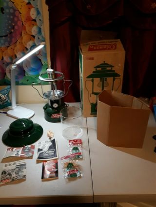 Vintage 1974 Coleman 228h Lantern.  W/ Box & Papers Green Pyrex 1