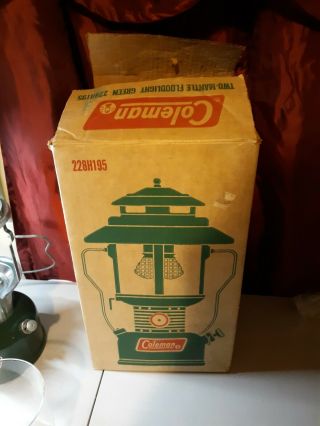 Vintage 1974 Coleman 228H Lantern.  W/ Box & Papers Green Pyrex 1 2