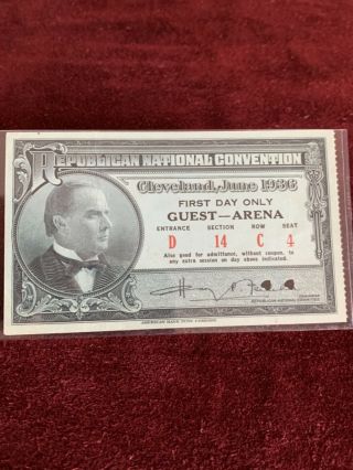 1936 Republican National Convention Clevland Guest Ticket Arena First Day
