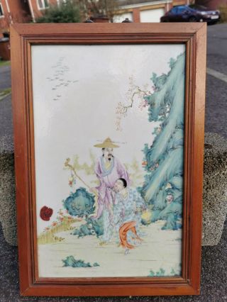 Multicolour Chinese Ceramic Painting With Wooden Frame