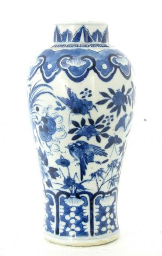 ANTIQUE CHINESE BLUE & WHITE VASE,  PAINTED BIRDS & FLOWERS,  KANGXI MARK,  19th C 3