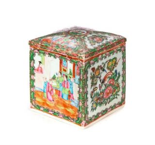 Chinese Famile Rose Medallion Tea Caddy Canister 19th C Large 7”x6” Canton 1890 3