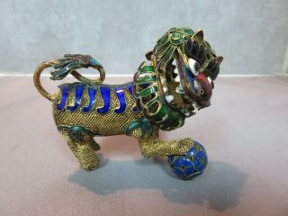 Antique Chinese Silver Gilt & Enamel Foo Dog.  Dog Of Fo.  Ref:xaaod