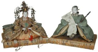 2 Antique Japanese Imperial Ningyo Hina Dolls Emperor Empress Geisha Warrior