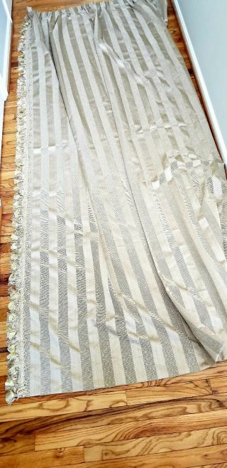Vtg Barkcloth Curtain Panels French Pleated 108l X 75w Fringe Tassel 8 Available