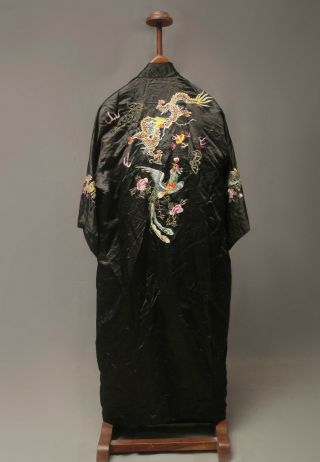 Antique Chinese Qing Dynasty Silk Embroidered Textile Jacket Robe