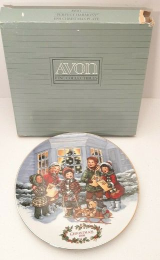 Avon Christmas Plate Perfect Harmony 22k Gold Trim 1991 Porcelain 8 "