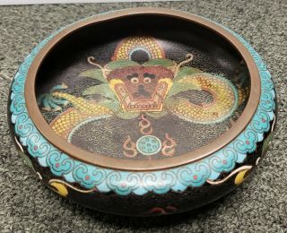 19th Century Chinese Cloisonne Brass Imperial Dragon Motif Brush Washer Bowl