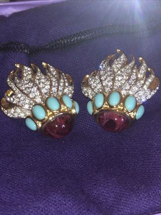 VTG Elizabeth Liz Taylor AVON Eternal Flame Earrings Signed Jewelry Rhinestones 2