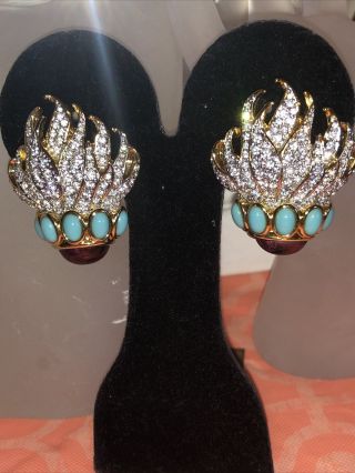 VTG Elizabeth Liz Taylor AVON Eternal Flame Earrings Signed Jewelry Rhinestones 3