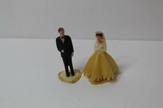 Tiny Vintage Plastic Wedding Cake Topper Bride And Groom Set - 2 1/4 " High