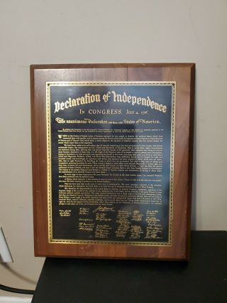 Vintage Declaration Of Independence Engraved Brass Plaque For Wall