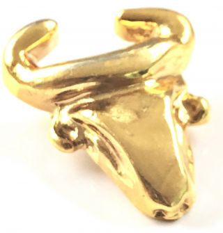 Vintage Signed Christian Lacroix Gold Plated Taurus Bulls Head Brooch Pin