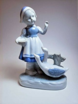 Lego Blue And White Dutch Girl With Geese Porcelain Figurine