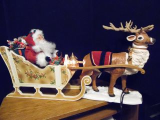 Vintage Animated Reindeer Santa On Sleigh Rare Christmas 2