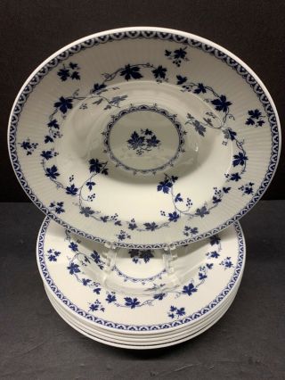 Vtg Royal Doulton England Yorktown White & Blue Rimmed Soup Bowl Plate Set Of 6