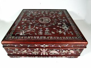 Large Antique Chinese Wood And Mother Of Pearl Inlaid Box