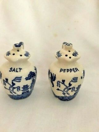 Vintage Salt And Pepper Shakers - Whiskey Jug Shape W/ Handle - Blue & White