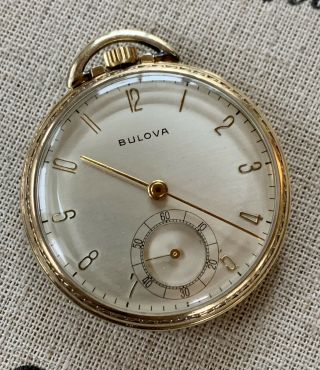 Vintage Bulova Pocket Watch,  17ah Swiss,  17 Jewels,  10k Rgp Case,  Runs Nicley