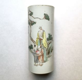 Antique Chinese Porcelain Hat Stand Vase W/ Shou Xing? Late Qing To Early Repub.