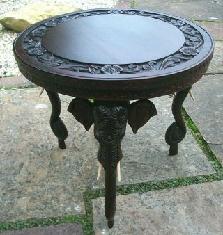 Antique Rosewood Anglo/indian Side Table With 3 Elephant Head Legs