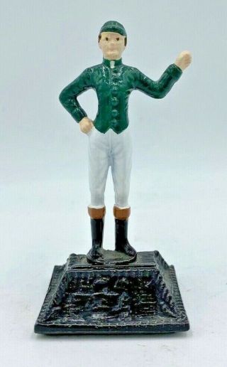Vintage The " 21 " Club Nyc Equestrian Green Horse Jockey Place Card Holder Statue
