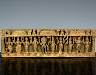 Fine Antique Indian Hindu Buddha Deity Figural Wood Carved Wall Panel