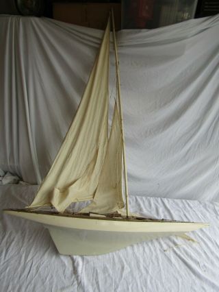 Vintage Huge Pond Sailboat Wood Wooden Handcrafted Model Sailing Ship 36 Inch