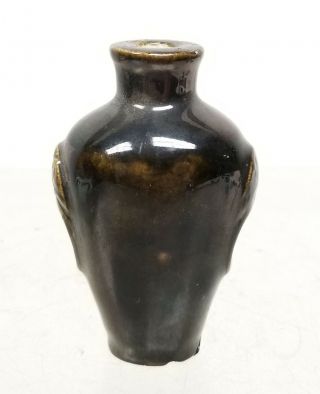 Antique Chinese Black Tenmoku Glazed Porcelain Snuff Bottle Animal Form Masks