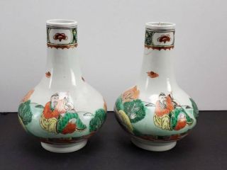 Antique Pair 19th C.  Chinese Famille Rose / Verte Porcelain Vases,  Kangxi Mark
