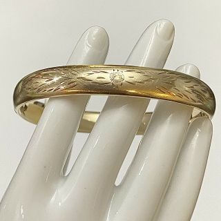 Vintage Bejar 14k Gold Filled Gf Engraved Floral Hinged Bangle Bracelet 12 Gram