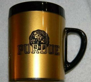 Vtg.  Purdue Plastic Logo Mug - Made In Usa - Logo On Front - Gold/black Colored - Htf