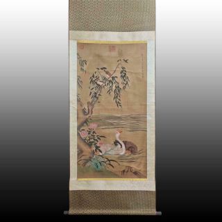Fine Chinese Hand Painted Painting Goose Silk Scroll Lin Liang (k122)