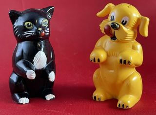 Vintage 1950’s Ken - L - Ration Black Cat & Yellow Dog Salt And Pepper Shakers F&f