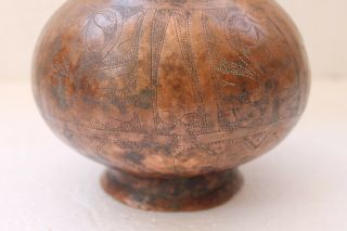 Antique Old Copper Fully Carved Fine Surai Shaped Holy Water Pot NH3341 5