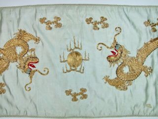 FINE CHINESE SILK & GOLD THREAD EMBROIDERY DOUBLE DRAGON TEXTILE TAPESTRY BADGE 2