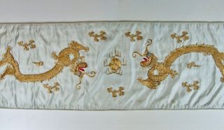 FINE CHINESE SILK & GOLD THREAD EMBROIDERY DOUBLE DRAGON TEXTILE TAPESTRY BADGE 3