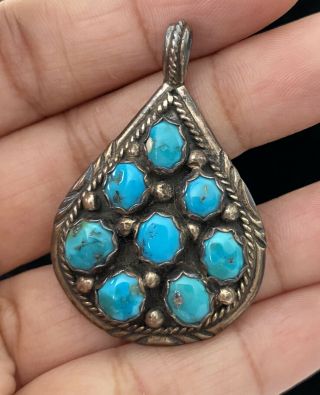 Old Pawn Vintage Navajo Turquoise Cluster Sterling Silver Pendant Signed