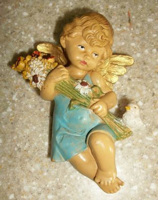 Vintage Cherub Angel W/ Flowers & Bird Made In Italy 5018 Hand Painted