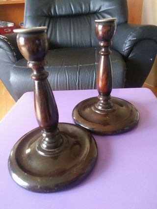 Set Of 2 Vintage Wooden Candlesticks
