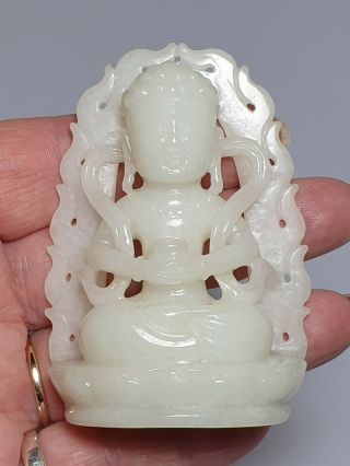 A Qing Dynasty White Jade Carving Of Guanyin.