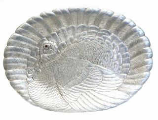 Vintage 1989 Arthur Court Pewter Turkey Platter Dish Plate Carnelian Eyes 10/91