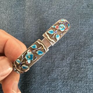 Antique Chinese - Qing Dyn.  - Heavy Silver & Enamel Wedding Bracelet - One