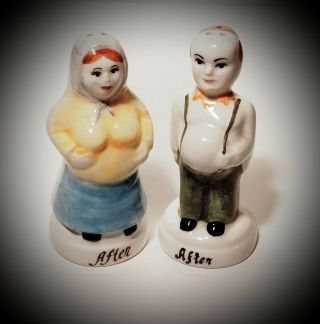 Vtg Unique Before/after Bride And Groom Salt And Pepper Shakers