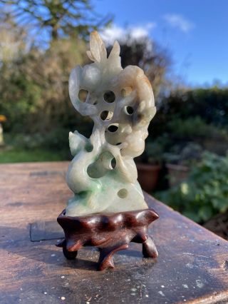 Chinese Qing Dynasty Apple Green Russet Jade Carving Of Squirrels Within A Tree