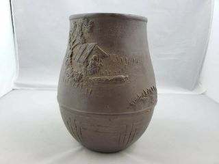 Antique Japanese Cast Iron Vase With Landscape And Bird Scenes - Signed