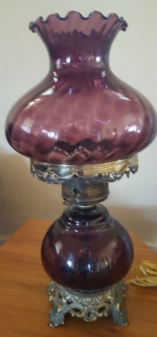 Vintage Amethyst Swirl Glass Gone With The Wind Lamp