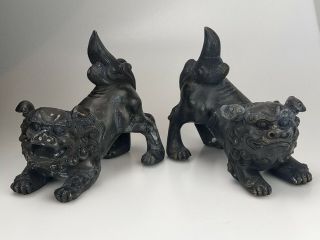 Chinese Antique Bronze Foo Dog Figure Statues 19th Century